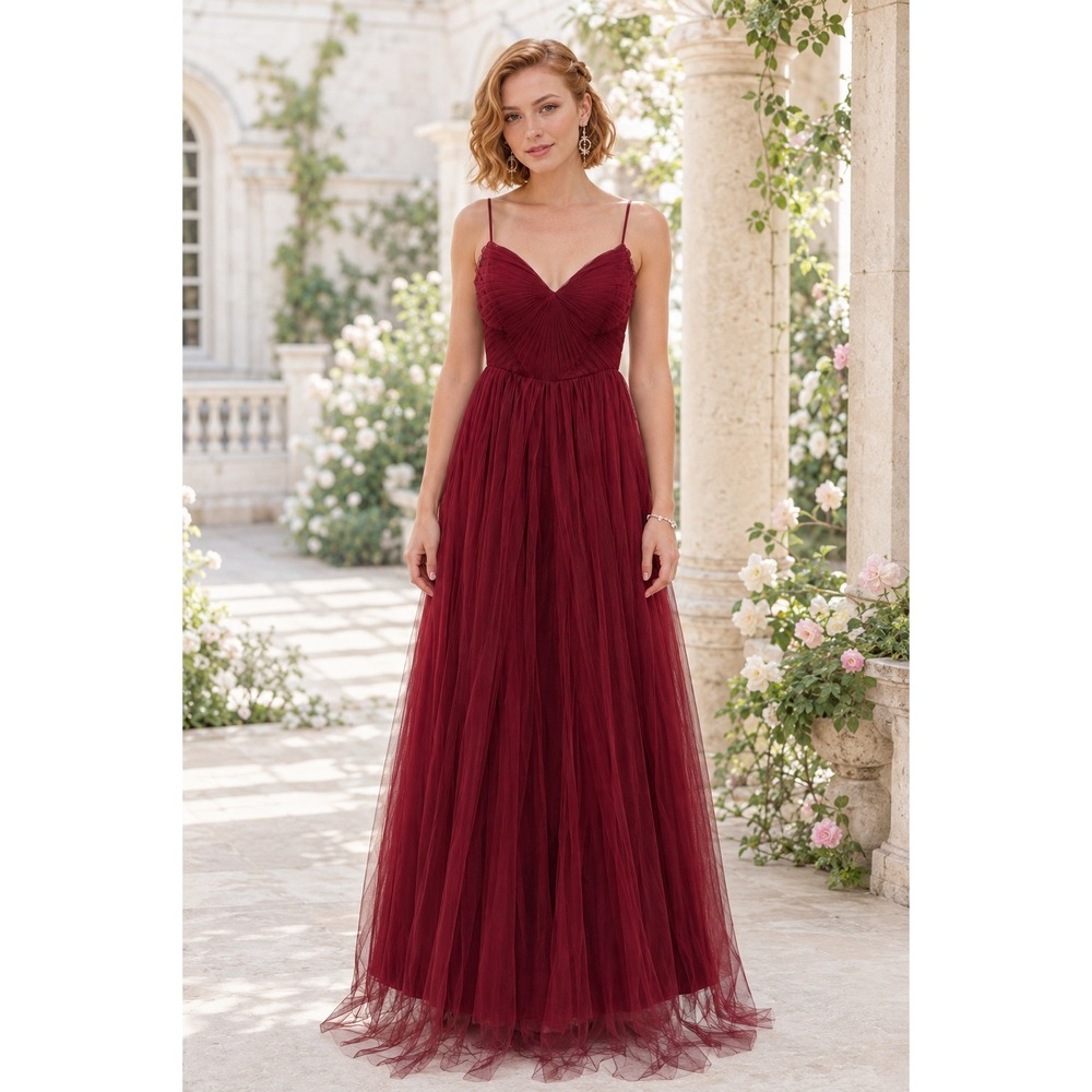 Whimsigoth Jenny Yoo Annabelle Covertible Dark Red Tulle Strapless Maxi 6 Dress